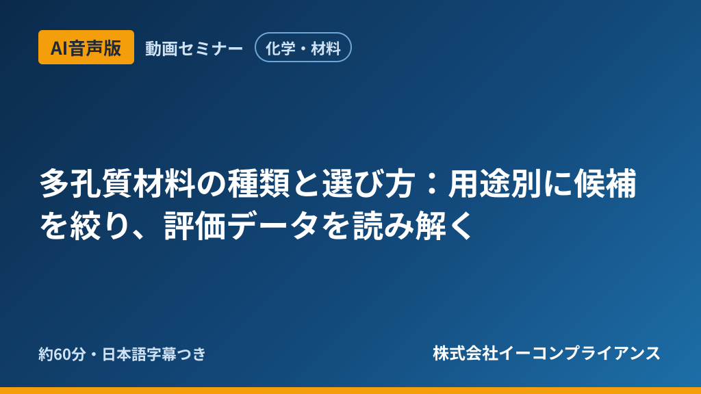 【AI音声版】【化学・材料】多孔質材料の種類と選び方:用途別に候補を絞り、評価データを読み解く
