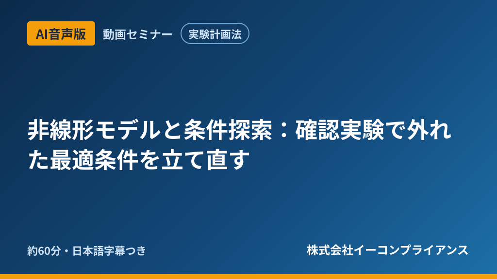 【AI音声版】【実験計画法】非線形モデルと条件探索:確認実験で外れた最適条件を立て直す