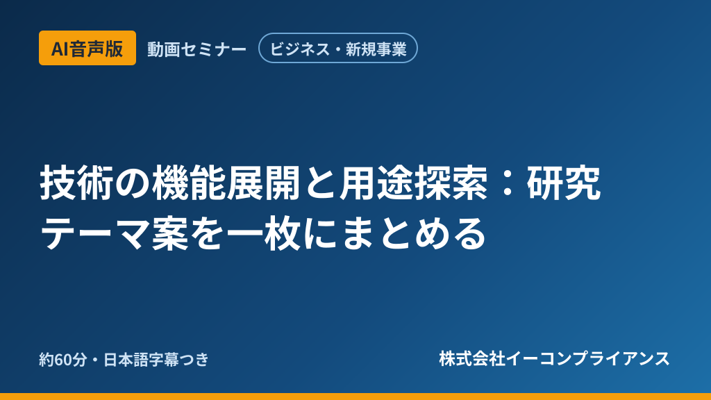 【AI音声版】【ビジネス・新規事業】技術の機能展開と用途探索：研究テーマ案を一枚にまとめる